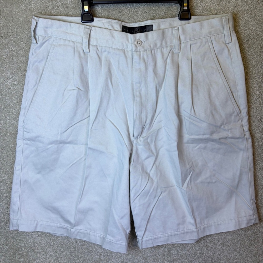 Vintage Nike Golf Shorts Mens 36x9 Beige Pleated Twill Chino Casual Y2K Preppy